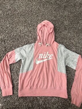 Nike Pink and Light Gray Colorblock Hooded Pullover